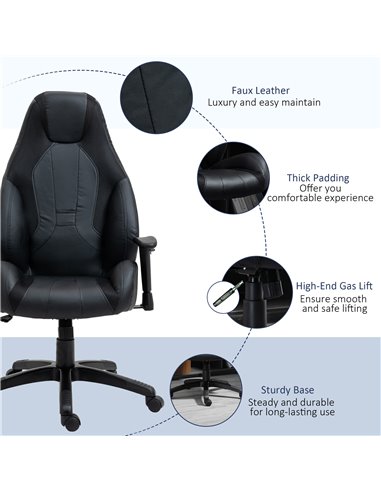 Vinsetto High Back Mesh & Fuax Leather Office Chair with Swivel Wheels, Armrest, Black