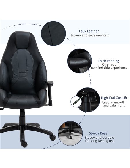 Vinsetto High Back Mesh & Fuax Leather Office Chair with Swivel Wheels, Armrest, Black - pic 23394 | FastDaddyshop