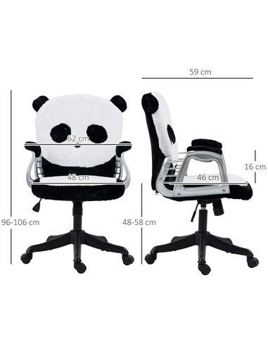 Vinsetto Cute Fluffy Panda Desk Chair with Padded Armrests, Tilt Function, Black and White