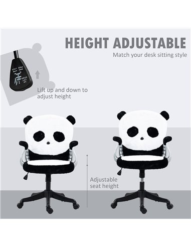 Vinsetto Cute Fluffy Panda Desk Chair with Padded Armrests, Tilt Function, Black and White
