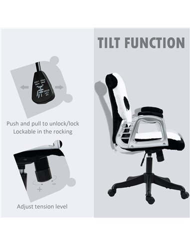 Vinsetto Cute Office Chair, Fluffy Panda Desk Chair with Padded Armrests, Tilt Function, Adjustable Height, Black and White