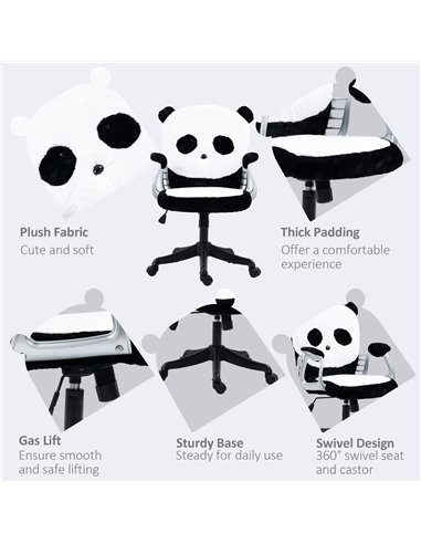 Vinsetto Cute Office Chair, Fluffy Panda Desk Chair with Padded Armrests, Tilt Function, Adjustable Height, Black and White