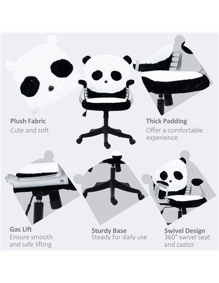Vinsetto Cute Office Chair, Fluffy Panda Desk Chair with Padded Armrests, Tilt Function, Adjustable Height, Black and White - pic 23402 | FastDaddyshop