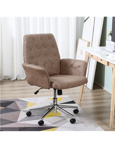 Vinsetto Microfibre Mid Back Computer Desk Chair with Adjustable Seat, Arm, Brown
