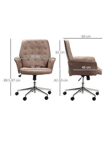 Vinsetto Microfibre Mid Back Computer Desk Chair with Adjustable Seat, Arm, Brown