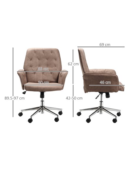 Vinsetto Microfibre Mid Back Computer Desk Chair with Adjustable Seat, Arm, Brown - pic 23408 | FastDaddyshop