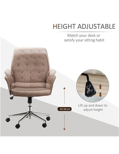 Vinsetto Microfibre Mid Back Computer Desk Chair with Adjustable Seat, Arm, Brown