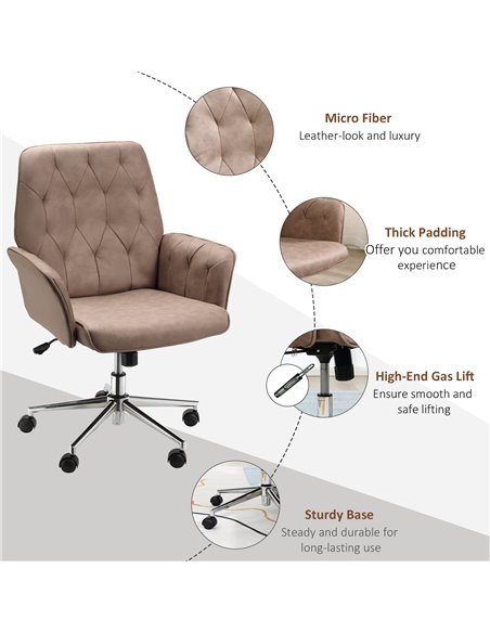 Vinsetto Micro Fibre Office Chair Mid Back Computer Desk Chair with Adjustable Seat, Arm, Brown - pic 23412 | FastDaddyshop