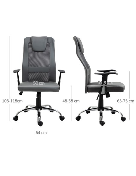 Vinsetto Mesh High Back Desk Chair with Height Adjustable, Headrest, Grey - pic 23417 | FastDaddyshop
