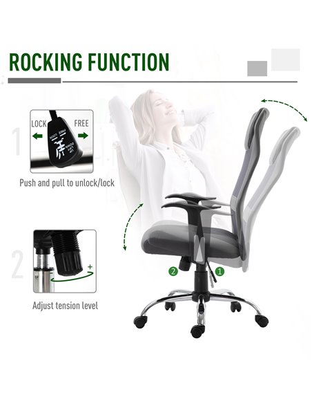 Vinsetto Mesh High Back Desk Chair with Height Adjustable, Headrest, Grey - pic 23419 | FastDaddyshop
