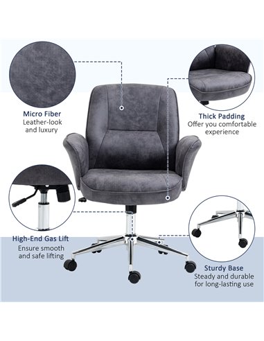 Vinsetto Swivel Computer Office Chair Mid Back Desk Chair for Home Study Bedroom,  Charcoal Grey