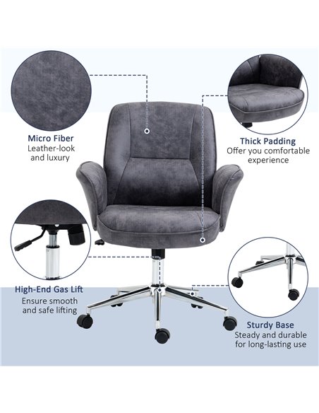 Vinsetto Swivel Computer Office Chair Mid Back Desk Chair for Home Study Bedroom,  Charcoal Grey - pic 23430 | FastDaddyshop