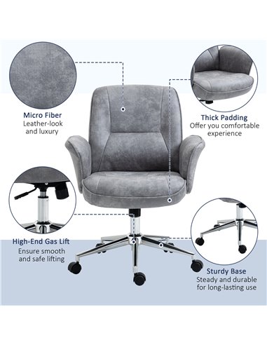 Vinsetto Swivel Computer Office Chair Mid Back Desk Chair for Home Study Bedroom, Light Grey