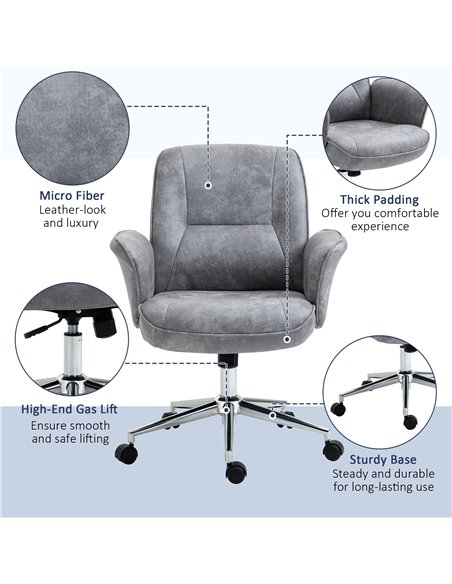 Vinsetto Swivel Computer Office Chair Mid Back Desk Chair for Home Study Bedroom, Light Grey - pic 23439 | FastDaddyshop