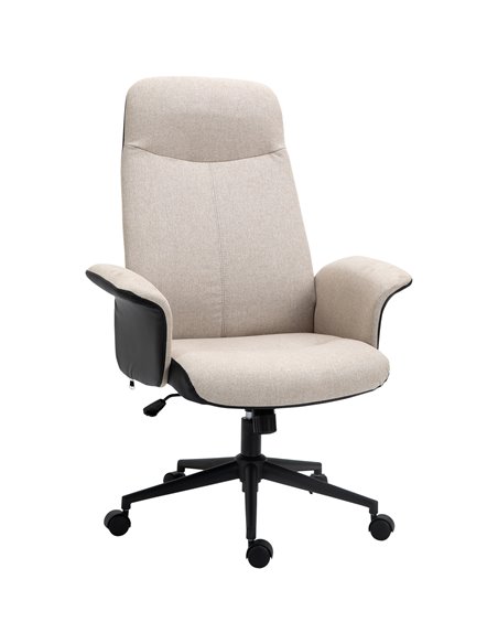 Vinsetto High Back Linen Fabric Computer Desk Chair with Armrests, Tilt Function, Beige - pic 23442 | FastDaddyshop