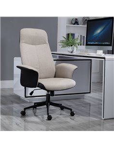 Vinsetto High Back Linen Fabric Computer Desk Chair with Armrests, Tilt Function, Beige 2