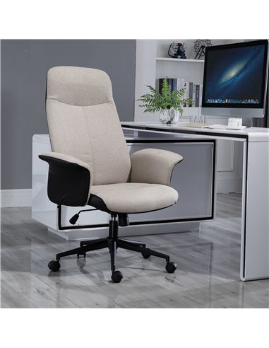 Vinsetto High Back Linen Fabric Computer Desk Chair with Armrests, Tilt Function, Beige