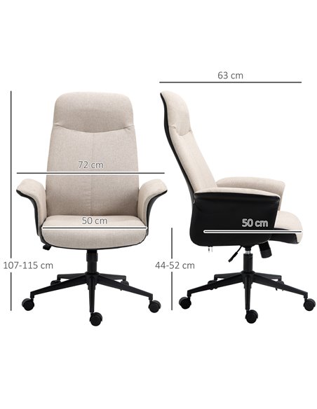 Vinsetto High Back Linen Fabric Computer Desk Chair with Armrests, Tilt Function, Beige - pic 23444 | FastDaddyshop