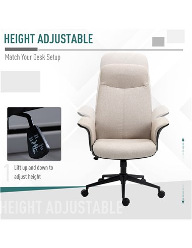 Vinsetto High Back Linen Fabric Computer Desk Chair with Armrests, Tilt Function, Beige