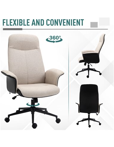 Vinsetto High Back Linen Fabric Computer Desk Chair with Armrests, Tilt Function, Beige