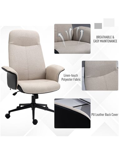 Vinsetto High Back Office Chair, Linen Fabric Computer Desk Chair with Armrests, Tilt Function, Adjustable Seat Height, Beige