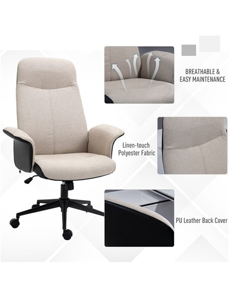 Vinsetto High Back Office Chair, Linen Fabric Computer Desk Chair with Armrests, Tilt Function, Adjustable Seat Height, Beige - pic 23447 | FastDaddyshop