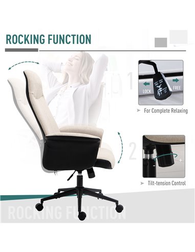 Vinsetto High Back Office Chair, Linen Fabric Computer Desk Chair with Armrests, Tilt Function, Adjustable Seat Height, Beige