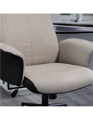 Vinsetto High Back Office Chair, Linen Fabric Computer Desk Chair with Armrests, Tilt Function, Adjustable Seat Height, Beige