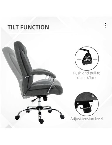 Vinsetto Home Office Chair Linen Fabric Computer Chair with Adjustable Height, Armrests, Swivel Wheels, Grey