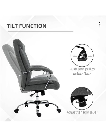 Vinsetto Home Office Chair Linen Fabric Computer Chair with Adjustable Height, Armrests, Swivel Wheels, Grey - pic 23455 | FastDaddyshop