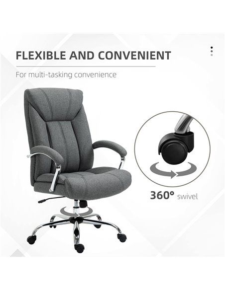 Vinsetto Home Office Chair Linen Fabric Computer Chair with Adjustable Height, Armrests, Swivel Wheels, Grey - pic 23456 | FastDaddyshop