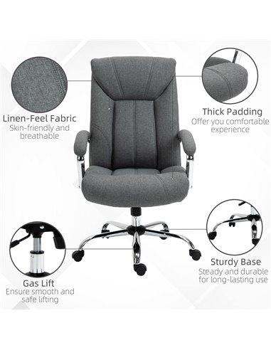Vinsetto Home Office Chair Linen Fabric Computer Chair with Adjustable Height, Armrests, Swivel Wheels, Grey