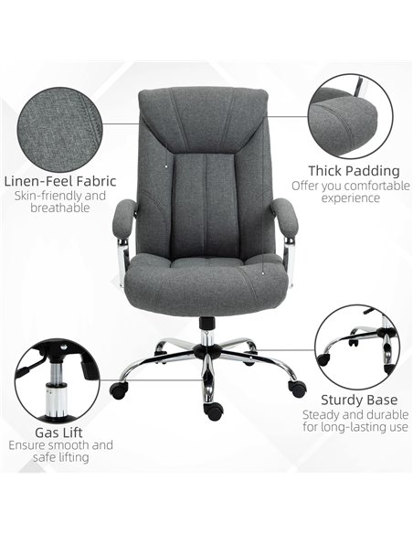 Vinsetto Home Office Chair Linen Fabric Computer Chair with Adjustable Height, Armrests, Swivel Wheels, Grey - pic 23457 | FastDaddyshop