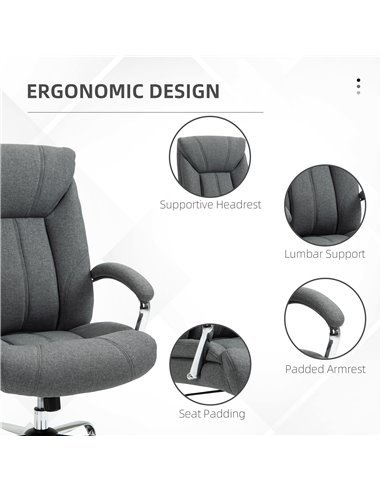 Vinsetto Home Office Chair Linen Fabric Computer Chair with Adjustable Height, Armrests, Swivel Wheels, Grey