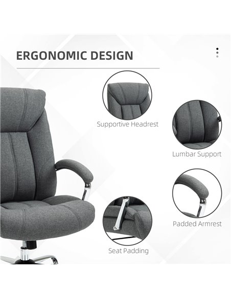 Vinsetto Home Office Chair Linen Fabric Computer Chair with Adjustable Height, Armrests, Swivel Wheels, Grey - pic 23458 | FastDaddyshop