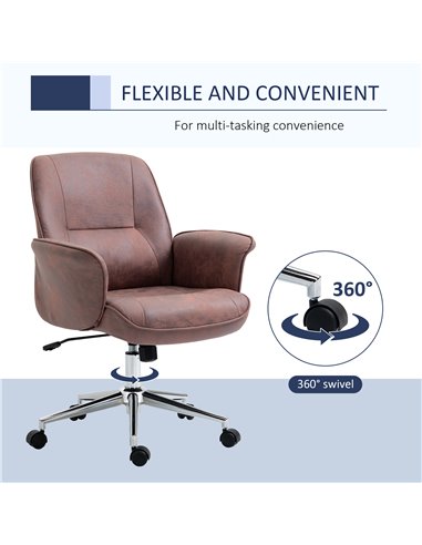 Vinsetto Microfibre Office Chair, Mid Back Computer Desk Chair with Swivel Wheels for Home Study, Bedroom, Red
