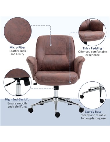 Vinsetto Microfibre Office Chair, Mid Back Computer Desk Chair with Swivel Wheels for Home Study, Bedroom, Red