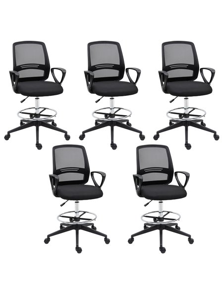 Vinsetto Ergonomic Mesh Back Draughtsman Tall Office Chairs with Footrest, Set of 5 - pic 23469 | FastDaddyshop