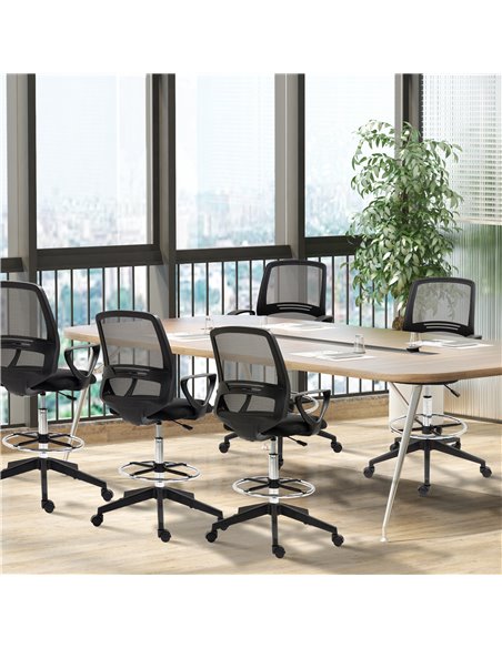 Vinsetto Ergonomic Mesh Back Draughtsman Tall Office Chairs with Footrest, Set of 5 - pic 23470 | FastDaddyshop