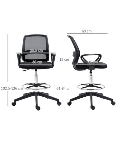 Vinsetto Ergonomic Mesh Back Draughtsman Tall Office Chairs with Footrest, Set of 5