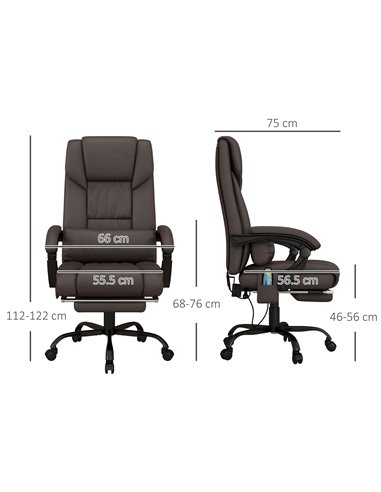 Vinsetto 6-Point PU Leather Massage Office Chair with Footrest, Remote, Brown