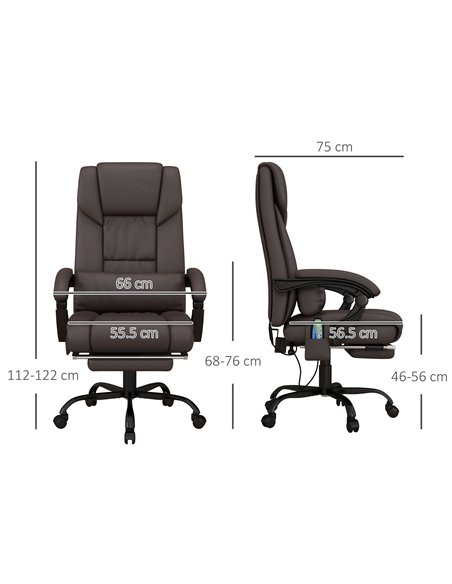 Vinsetto 6-Point PU Leather Massage Office Chair with Footrest, Remote, Brown - pic 23480 | FastDaddyshop