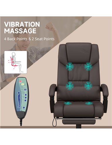 Vinsetto 6-Point PU Leather Massage Office Chair with Footrest, Remote, Brown
