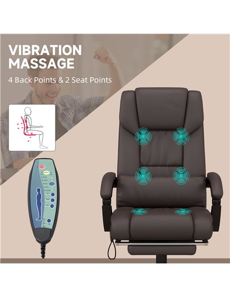 Vinsetto 6-Point PU Leather Massage Office Chair with Footrest, Remote, Brown - pic 23481 | FastDaddyshop