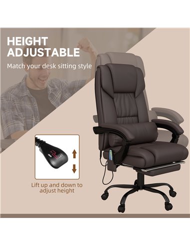 Vinsetto 6-Point PU Leather Massage Office Chair with Footrest, Remote, Brown