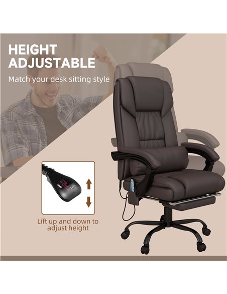 Vinsetto 6-Point PU Leather Massage Office Chair with Footrest, Remote, Brown - pic 23482 | FastDaddyshop
