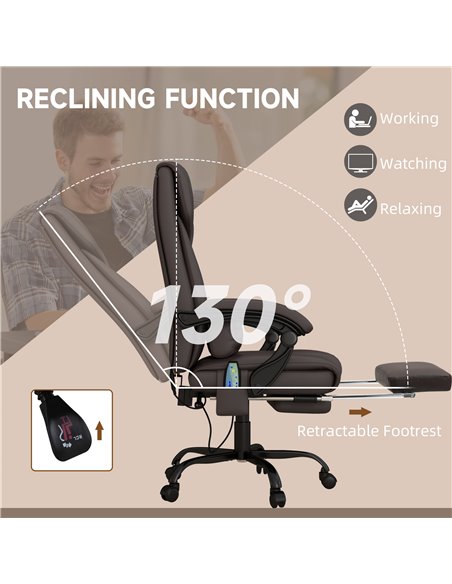 Vinsetto 6-Point PU Leather Massage Office Chair with Footrest, Remote, Brown - pic 23483 | FastDaddyshop