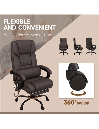 Vinsetto 6-Point PU Leather Massage Office Chair with Footrest, Remote, Brown