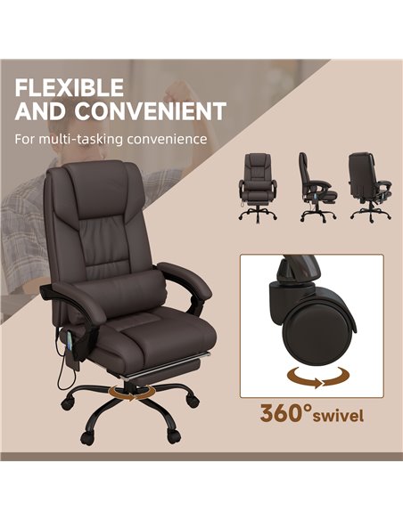Vinsetto 6-Point PU Leather Massage Office Chair with Footrest, Remote, Brown - pic 23484 | FastDaddyshop
