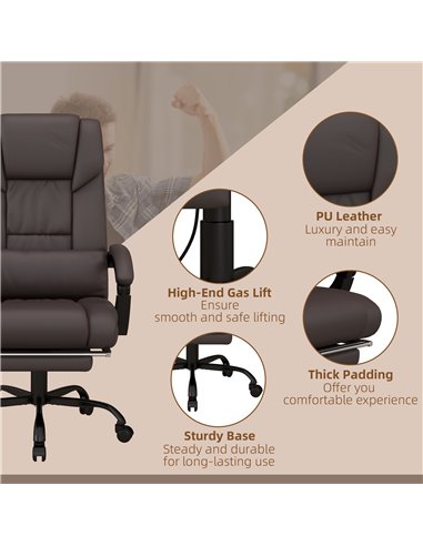 Vinsetto 6-Point PU Leather Massage Office Chair with Footrest, Remote, Brown